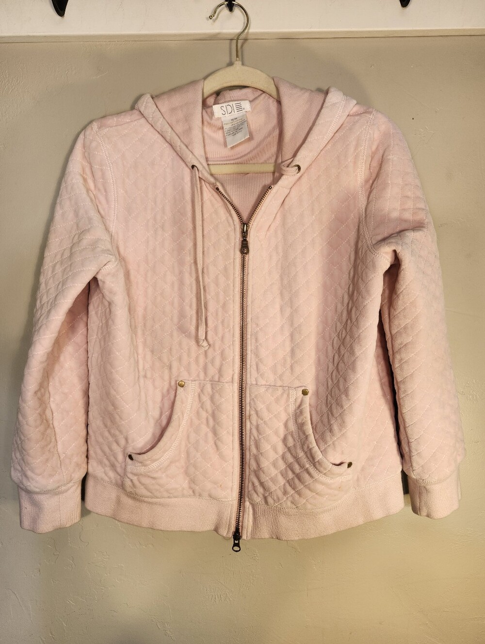 SDI Light Pink Quilted Zip-Up Hoodie Cotton No